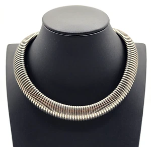 Vintage Silver Plated Wide Cobra Omega Chunky Choker Necklace - Picture 1 of 6
