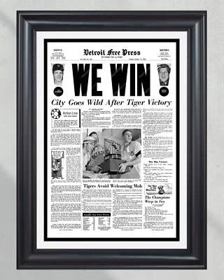 Detroit Tigers Serie Mundial Campeones 1968 enmarcado portada impresión de periódico Foto 1 de 4