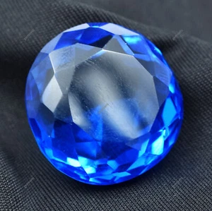 Lab-Created Blue Tanzanite Round Shape 70.45 Ct Loose Gemstone CERTIFIED - Picture 1 of 12