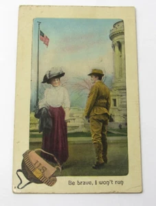 WWI Army Soldier Postcard 1912 U.S. Flag Posted Winthrop MN "Be Brave" - Picture 1 of 2