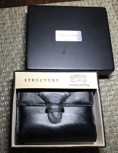 WALLET LEATHER MENS new in box black bi fold bifold gift fathers day slim fold 1 - Picture 1 of 8