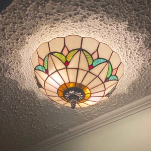 Tiffany 2 Light Semi-Flush Mount Ceiling Lighting Lamp Fixture Stained Glass 10" - Picture 1 of 13