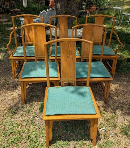 Set Of 6 Silver Label Baker Furniture Michael Taylor Ming Dining Chairs Cover