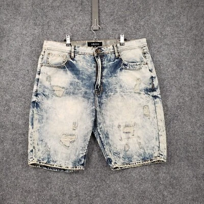 Pantalones Cortos Akoo Para Hombres 38 Azul No Rivals Ajuste Estándar Lavado Ácido Denim Pantalones Cortos Envejecidos Foto 1 de 4