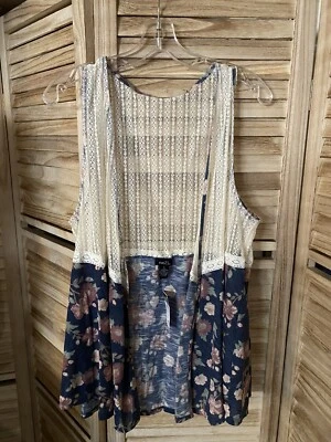 RUE 21 Women's Cardigan Open Front Blouse Cover Size XL Sleeveless Lace NWT Foto 1 de 4