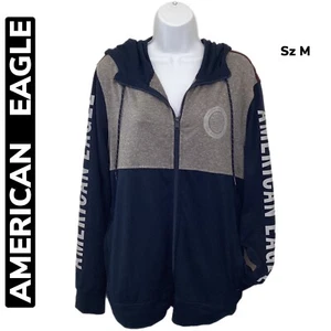 Sudadera con capucha American Eagle para mujer M gris marino cremallera completa y bolsillos con cremallera única en su tipo - Imagen 1 de 11