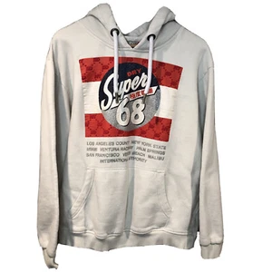 Superdry White Hoodie Pullover Sweatshirt Men’s Small Super Dry Glitter Logo - Picture 1 of 12