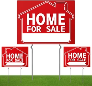 Home for Sale Sign (3 Pack), 17" X 13" Double-Sided Yard Signs with Metal Stakes - Picture 1 of 12