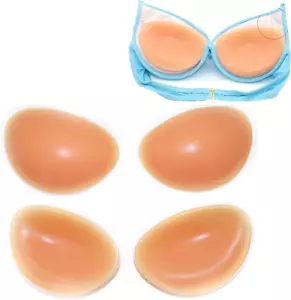 Silicone Bra Inserts Pads, Push up Bra Insert, Beige, 1 Pair - Picture 1 of 12