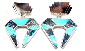 RAY TRACEY KNIFEWING Signed STERLING SILVER TURQUOISE Drop Post Pierced EARRINGS - Picture 1 of 7