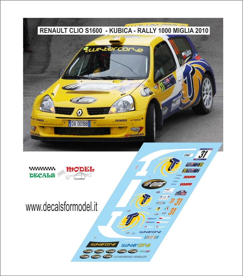 DECALS 1:43 RENAULT CLIO S1600 KUBICA RALLY 1000 MIGLIA 2010 - Immagine 1 di 1