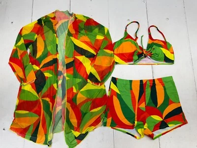 Shein Green Red Multicolor Geometric Print 3 Piece Swim Suit Set Womens Size 3XL - Image 1 of 4