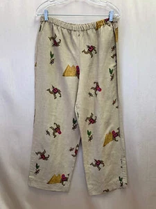 VTG - CHICO'S Design tan print Silk Linen Camel Pull On Crop Pants - 2 | US L - Picture 1 of 6
