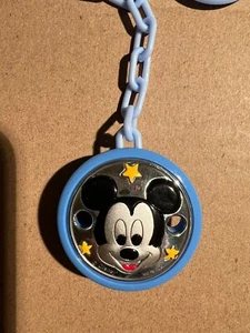 Disney Baby Dummy Holder Silver Laminated Mickey Mouse Design - Picture 1 of 5