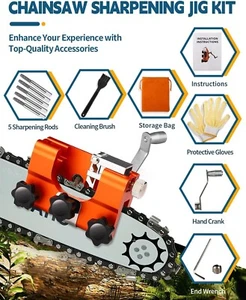 Chainsaw Chain Sharpening Jig Portable Hand Crank Sharpener Tool Set - Picture 1 of 9