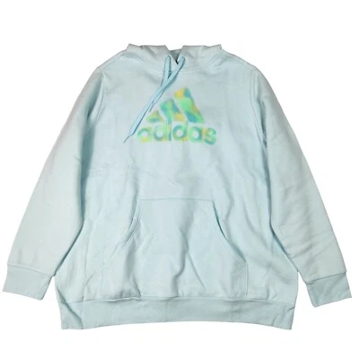 Adidas Womens Graphic Fleece Hoodie Plus Size 2X Light Blue Logo Pullover NWT - Image 1 of 4