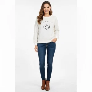 H&M Peanuts Snoopy White Sherpa Pullover Sweatshirt Size S Cute Comfy - Picture 1 of 12