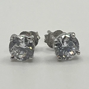 Sparkling CZ Stud Earrings Sterling Silver Classic Solitaire Prong Set - Picture 1 of 6