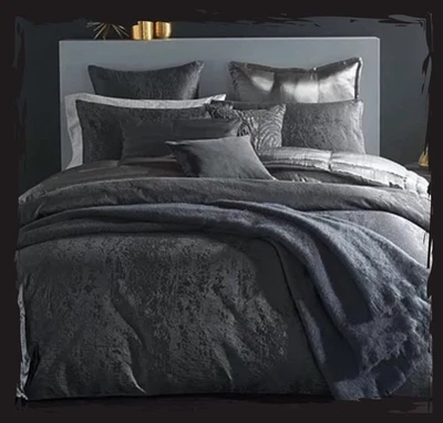 Donna Karan Moonscape F/QUEEN Reversible Duvet Cover Textured Jacquard Charcoal - Image 1 of 4