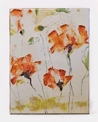 Pintura al óleo sobre lienzo de flor de amapola naranja firmada a Saint Lee Foto 1 de 2