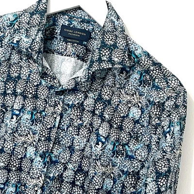Guide London Shirt Mens Size Large L Long Sleeve Premium Blue White Pineapple - Image 1 of 4