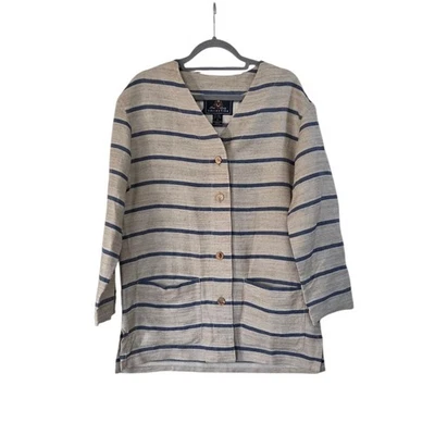 限量系列复古条纹亚麻混纺编织束腰外衣层,中号 — 第 1/4 张图片