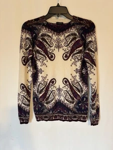 Talbots Cashmere Sweater XS Crew Neck Floral Purple Lightweight - Picture 1 of 11