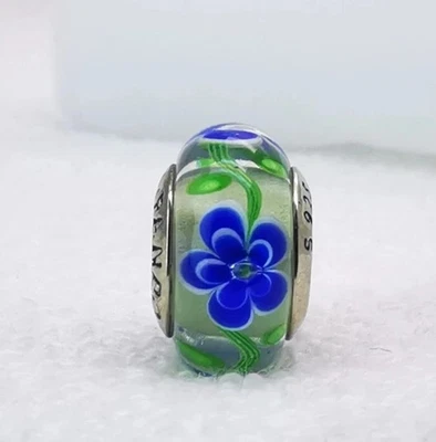 Auténtico Dije Euro Núcleo Plata 925 Cuentas de Cristal de Murano Color Patrón Floral Foto 1 de 4