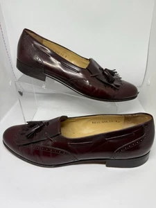 VINTAGE SALVATORE FERRAGAMO Leather Slip On Tassel Wing Tip Loafer Burgundy 12 B - Picture 1 of 19