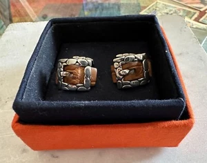 LUXURY VINTAGE RARE JOHN HARDY STERLING SILVER LEATHER BUCKLE CLASSIC CUFFLINKS - Picture 1 of 8