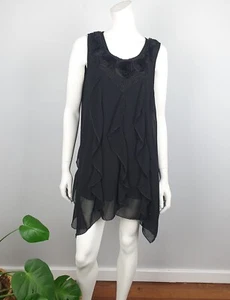 Elegant Brand Womens Size M Black Tunic Top Blouse Ruffle Scoop Neck Sleeveless - Bild 1 von 9