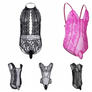 Body intimo uomo sexy pizzo perizoma marsupio Sissy tuta body pigiama - Foto 1 di 33