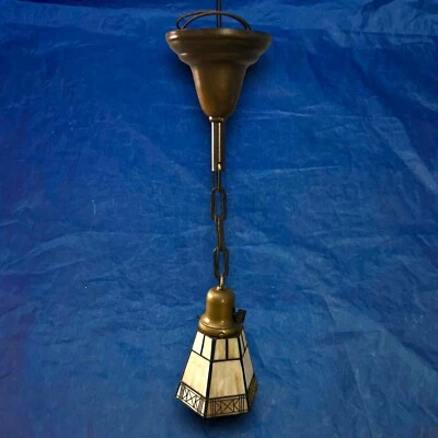 Single Pendant Light Fixture With Stained Glass Shade Rewired 48F - Image 1 of 4
