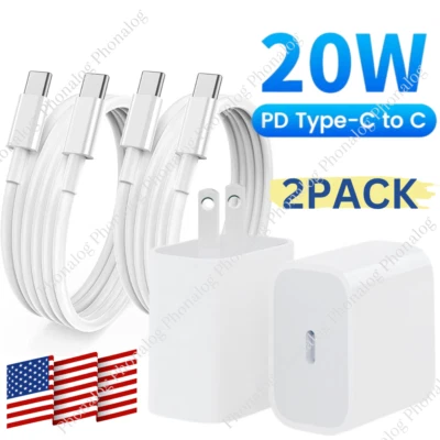 2x For Samsung A13 A33 iPhone 15 16 17Air 20W PD Fast Wall Charger Type C Cable - Image 1 of 4