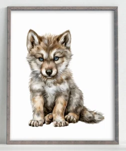 Impresión de arte de pared para guardería, impresión de habitación para niños lobo bebé, impresión de decoración de arte de pared para bebés #87 - Imagen 1 de 2
