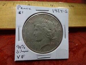 1924-S United States Silver Peace Dollar $1 - No Reserve - Free S&H USA - Bild 1 von 5