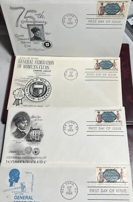 75 Anniv. Women’s Clubs FDC’s Unused! 1966 4 Diff. Varieties. Free Ship! FD1050 - Image 1 of 4