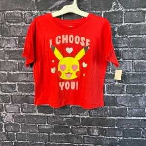 Pokemon Girls XL 14 Pikachu I CHOOSE YOU Hearts Red Pink White Valentines Top - Picture 1 of 7