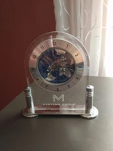 Howard Miller Desk Clock Table Western Quartz Bevelled Glass Silver Colour  - Picture 1 of 6