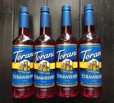 (Lote de 4 unidades de tamaño grande de 25,4 oz) Mezclador de fresas de jarabe sin azúcar Torani NUEVO envío gratuito Foto 1 de 4