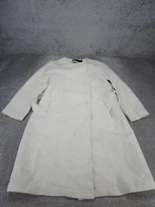 Zara Overcoat Womens Medium White Linen Blend Belted Mid Length - Picture 1 of 8