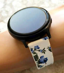 Blue Floral FL2 Leather Band for Samsung Watch 7 FE 6 5 4 40mm 42 43 44 45 46 47 - Picture 1 of 7