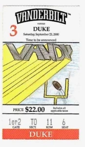 DUKE BLUE DEVILS @ VANDERBILT COMMODORES ~ 2000 Fußballticket ~ KOSTENLOSER VERSAND - Bild 1 von 1
