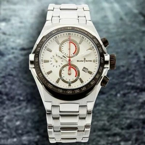 NEW Studer Schild 1239M Mens Sabin Silver Steel White Dial Watch Chronograph hot - Picture 1 of 2