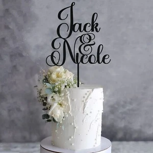 Personalised Anniversary Cake Topper With Couple Name Wedding Party Wooden Decor - Picture 1 of 6