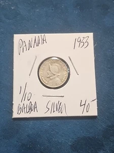 1933 PANAMA 1/10 BALBOA SILVER COIN (KM.#10.1) - Picture 1 of 2