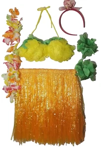 Girl's Hawaiian Luau Party Costume-Grass Skirt & Lei 6 Piece outfit - Picture 1 of 7