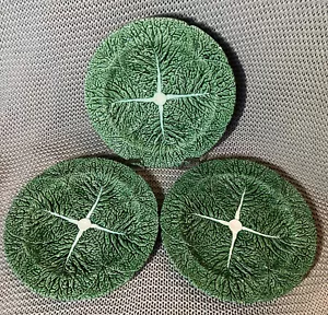Set Of 3 VTG BORDALLO PINHEIRO GREEN CABBAGE LEAF DINNER PLATE 10.75" *read* - Picture 1 of 12