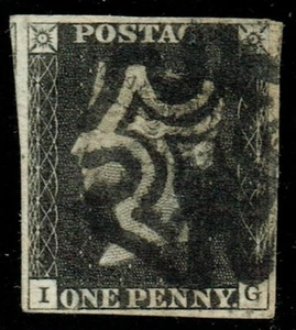 1840 1d Black Plate 8 IG 4m Full Black MX Large Margins Very Fine Cat. £525.00 - Picture 1 of 1