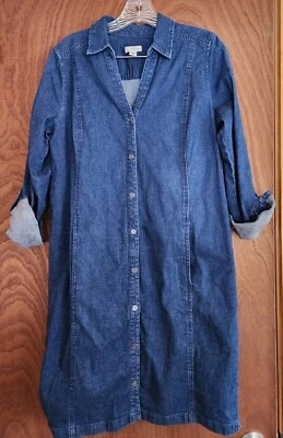 Vestido camisero J. Jill elástico algodón azul denim manga larga talla Botón pequeño Foto 1 de 4